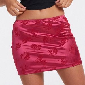 Pink Satin Miniskirt with Velvet Detail